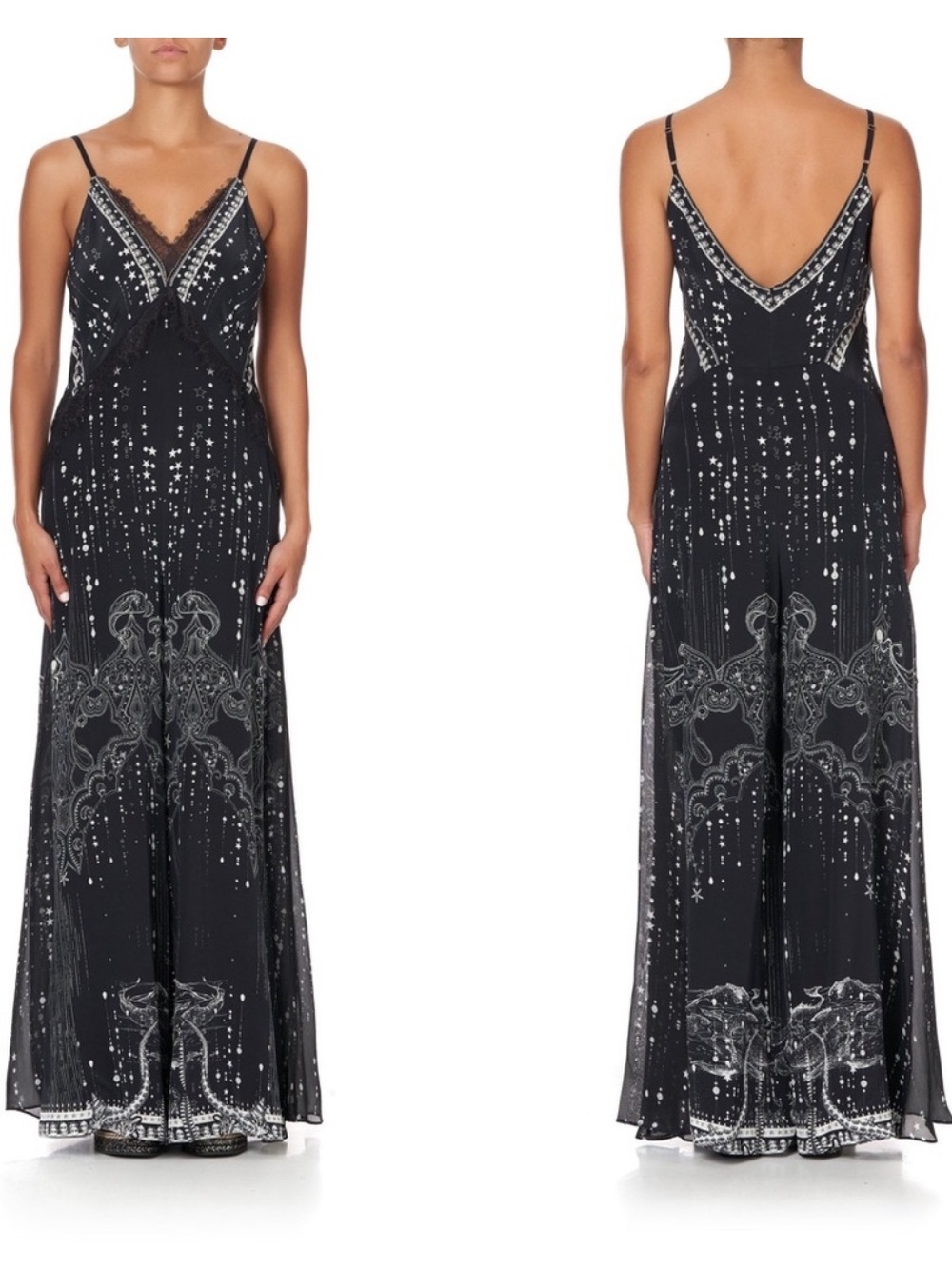 CAMILLA Midnight Pearl Embellished Silk Jumpsuit Black Medium $849